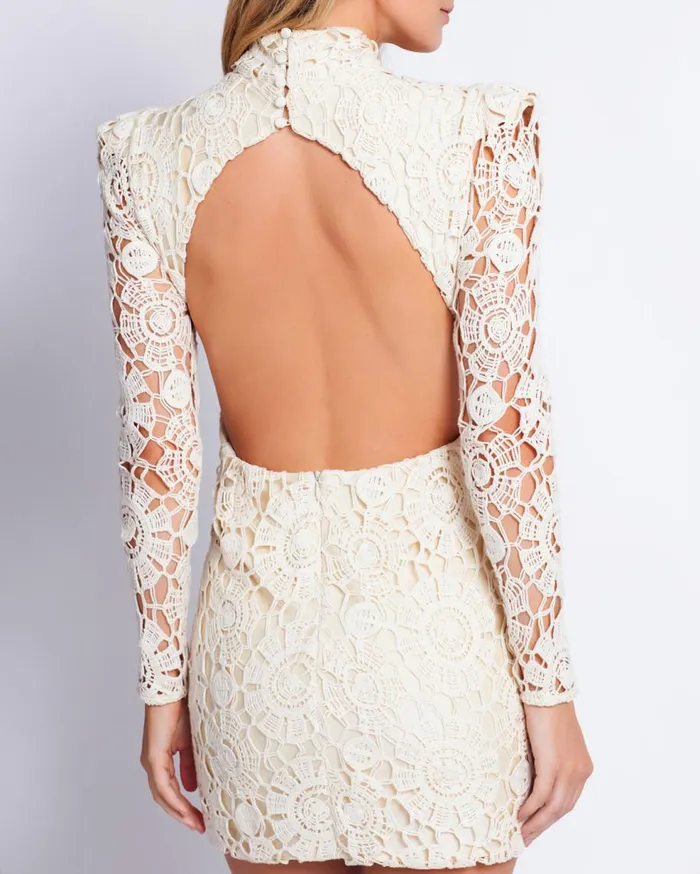 Dresses and Jumpsuits Women Patbo Beaded Crochet Open Back Mini Dress Wheat
