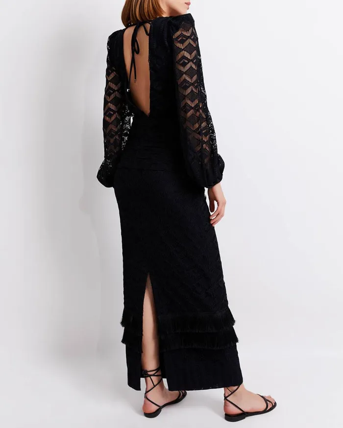 Dresses and Jumpsuits Women Patbo Crochet Plunge Fringe Trim Maxi Black
