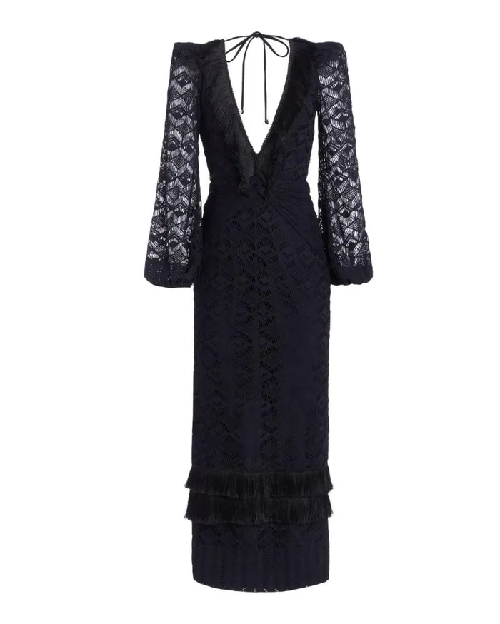 Dresses and Jumpsuits Women Patbo Crochet Plunge Fringe Trim Maxi Black