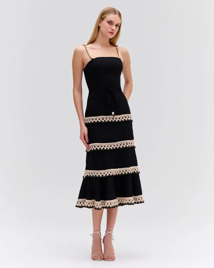 Dresses and Jumpsuits Women Patbo Crochet Trim Fitted Midi Dress Black