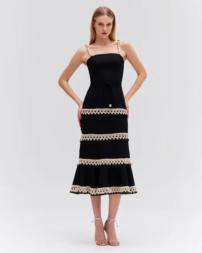 Dresses and Jumpsuits Women Patbo Crochet Trim Fitted Midi Dress Black