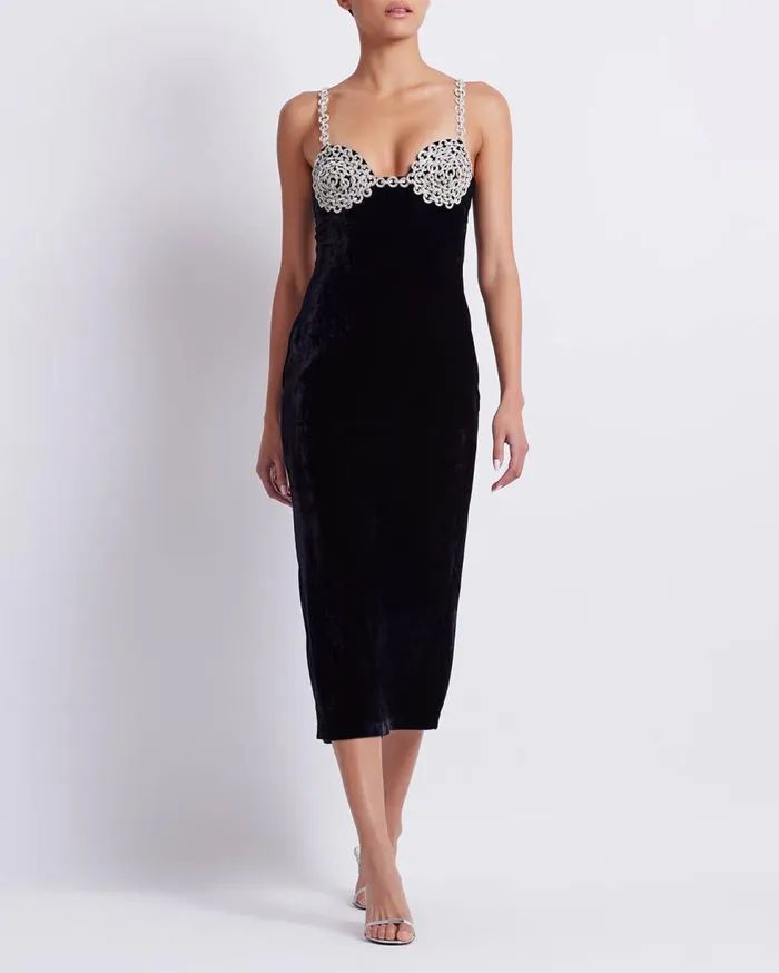 Dresses and Jumpsuits Women Patbo Crystal Chain Velvet Midi Dress Black
