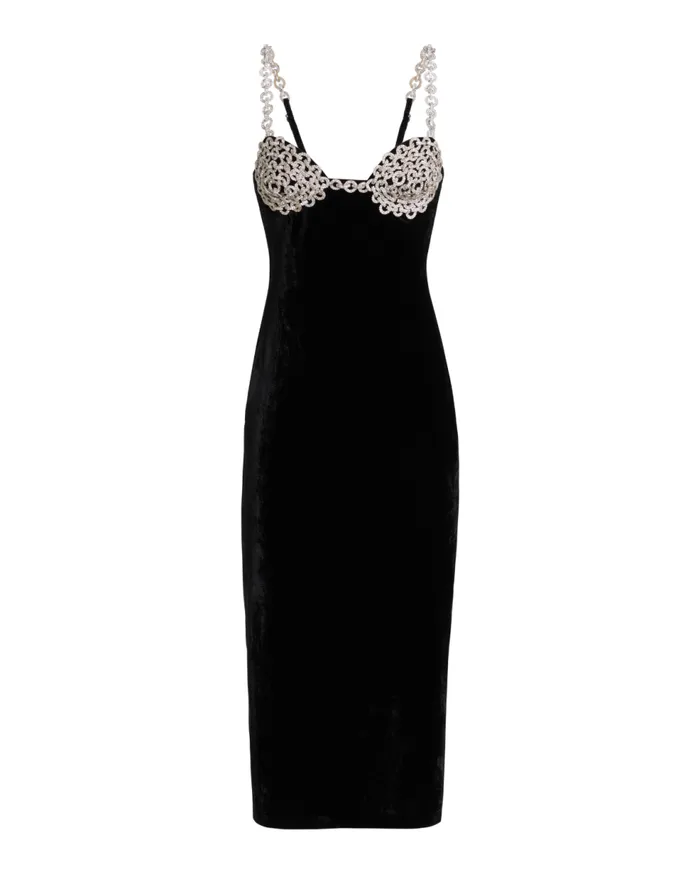 Dresses and Jumpsuits Women Patbo Crystal Chain Velvet Midi Dress Black