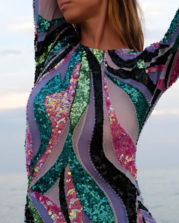 Dresses and Jumpsuits Women Patbo Delos Beaded Tulle Mini Dress Black Multi
