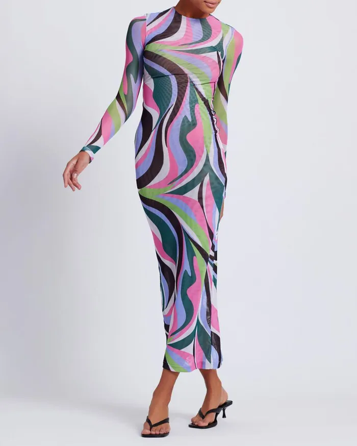 Dresses and Jumpsuits Women Patbo Delos Printed Tulle Maxi Dress Black Multi