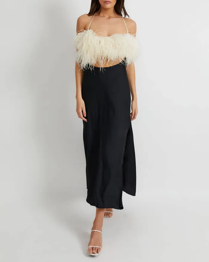 Dresses and Jumpsuits Women Patbo Feather Trim Maxi Slip Dress Black