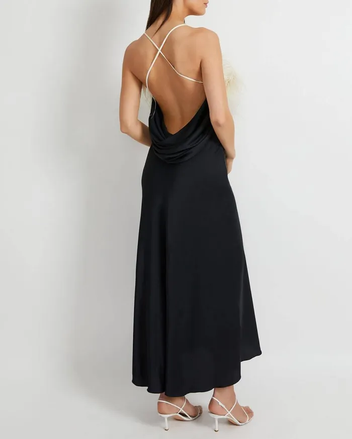 Dresses and Jumpsuits Women Patbo Feather Trim Maxi Slip Dress Black