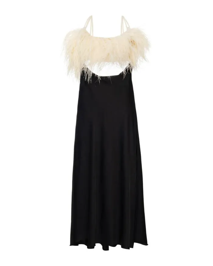 Dresses and Jumpsuits Women Patbo Feather Trim Maxi Slip Dress Black
