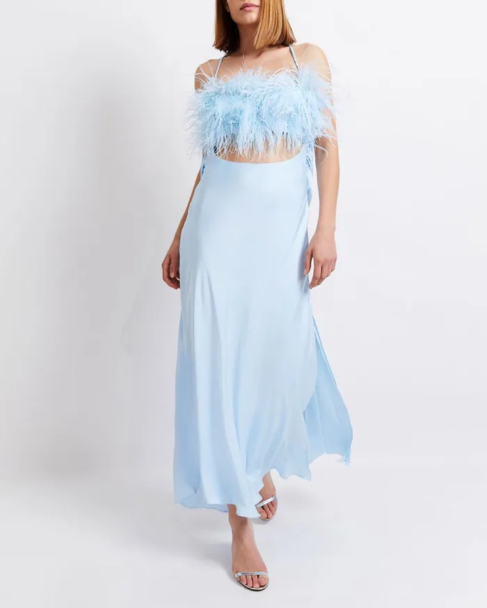 Dresses and Jumpsuits Women Patbo Feather Trim Maxi Slip Dress Powder Blue