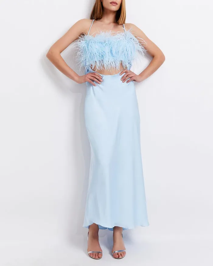Dresses and Jumpsuits Women Patbo Feather Trim Maxi Slip Dress Powder Blue