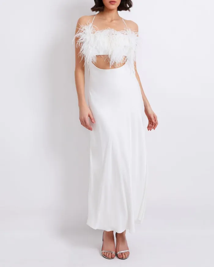 Dresses and Jumpsuits Women Patbo Feather Trim Maxi Slip Dress White