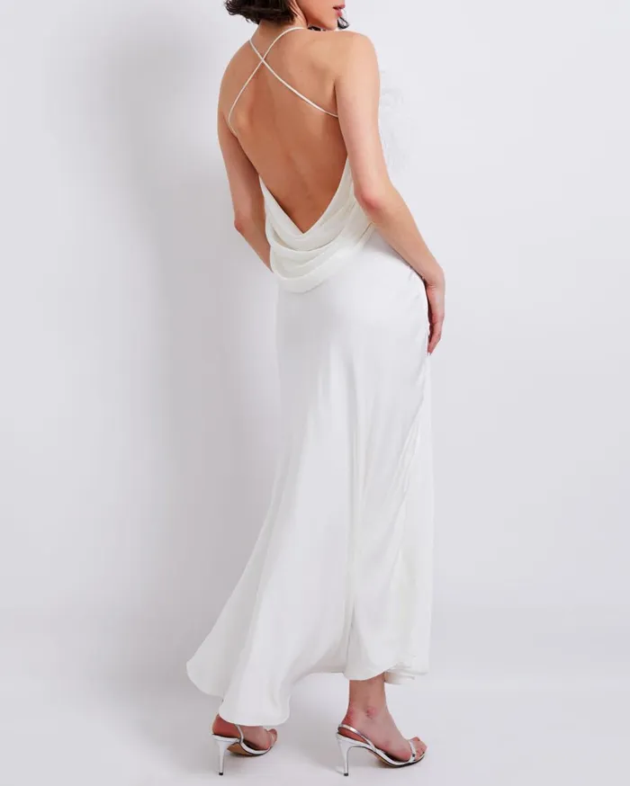 Dresses and Jumpsuits Women Patbo Feather Trim Maxi Slip Dress White
