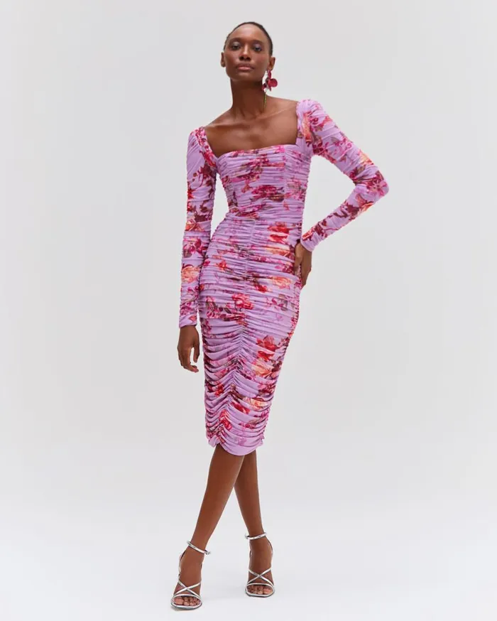 Dresses and Jumpsuits Women Patbo Floral Haze Stretch Tulle Midi Dress Violet