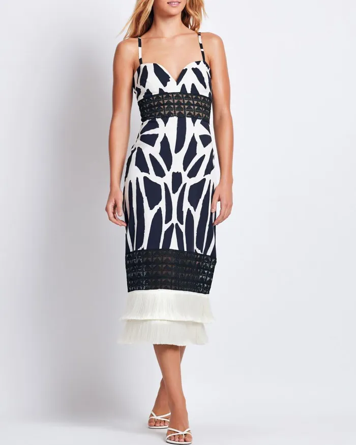 Dresses and Jumpsuits Women Patbo Fringe Trim Cotton Midi Dress Black White