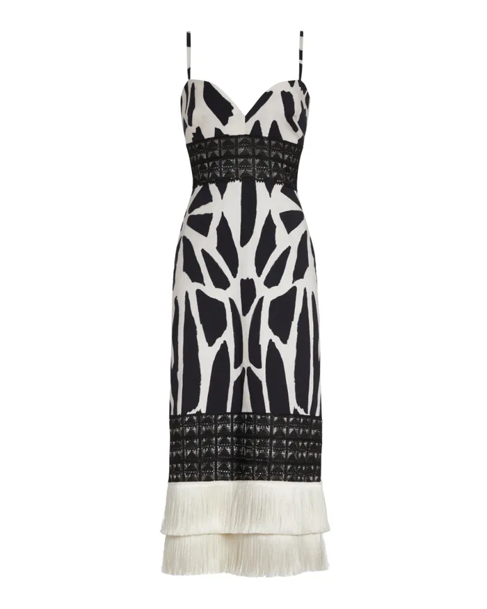 Dresses and Jumpsuits Women Patbo Fringe Trim Cotton Midi Dress Black White