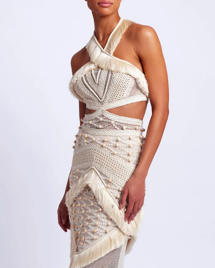 Dresses and Jumpsuits Women Patbo Fringe Trim Halterneck Maxi Dress Wheat