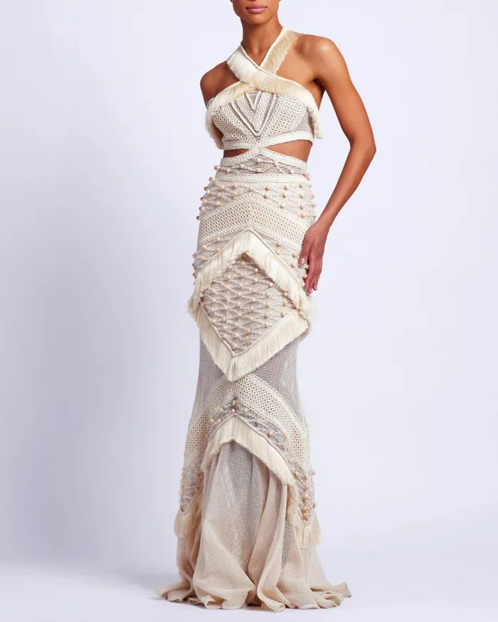 Dresses and Jumpsuits Women Patbo Fringe Trim Halterneck Maxi Dress Wheat Dresses and Jumpsuits Women Patbo Fringe Trim Halterneck Maxi Dress Wheat