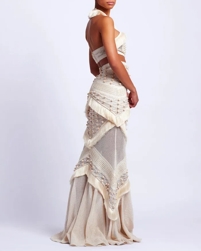 Dresses and Jumpsuits Women Patbo Fringe Trim Halterneck Maxi Dress Wheat Dresses and Jumpsuits Women Patbo Fringe Trim Halterneck Maxi Dress Wheat