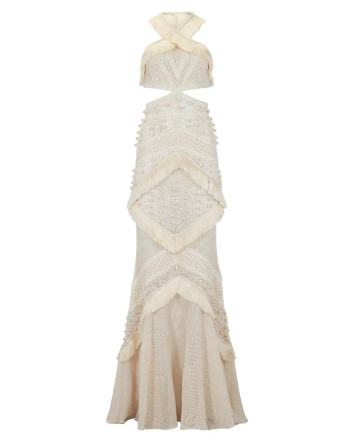Dresses and Jumpsuits Women Patbo Fringe Trim Halterneck Maxi Dress Wheat Dresses and Jumpsuits Women Patbo Fringe Trim Halterneck Maxi Dress Wheat