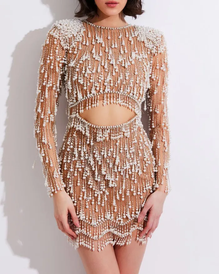 Dresses and Jumpsuits Women Patbo Fully Beaded CutOut Cocktail Dress White