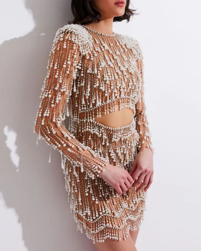 Dresses and Jumpsuits Women Patbo Fully Beaded CutOut Cocktail Dress White