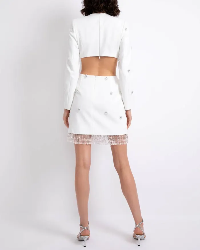 Dresses and Jumpsuits Women Patbo HandBeaded CutOut Blazer Mini Dress White
