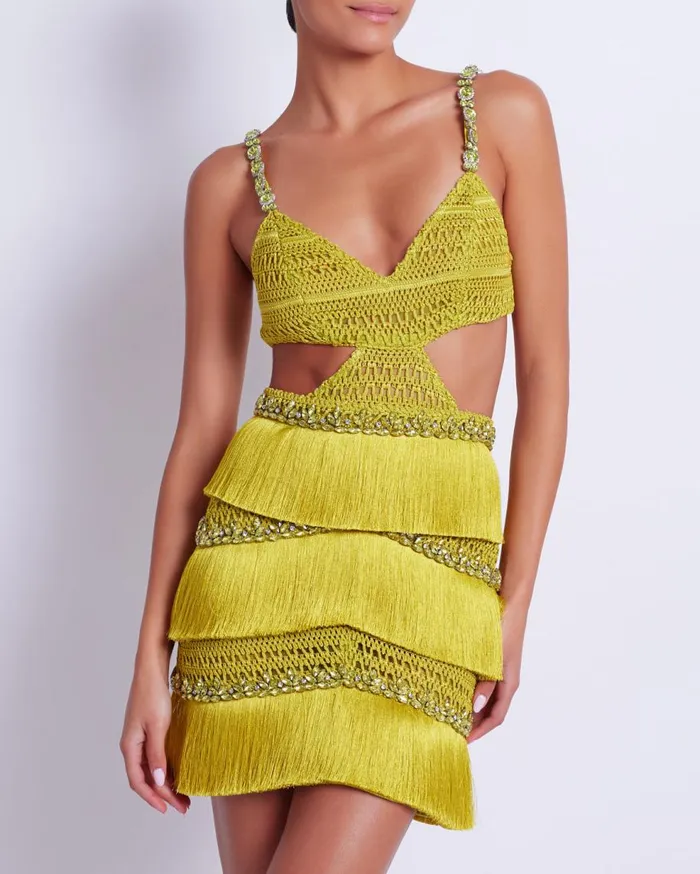 Dresses and Jumpsuits Women Patbo HandBeaded Fringe Mini Dress Absinthe