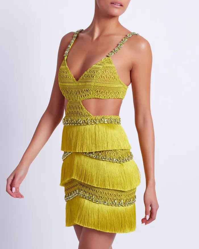 Dresses and Jumpsuits Women Patbo HandBeaded Fringe Mini Dress Absinthe