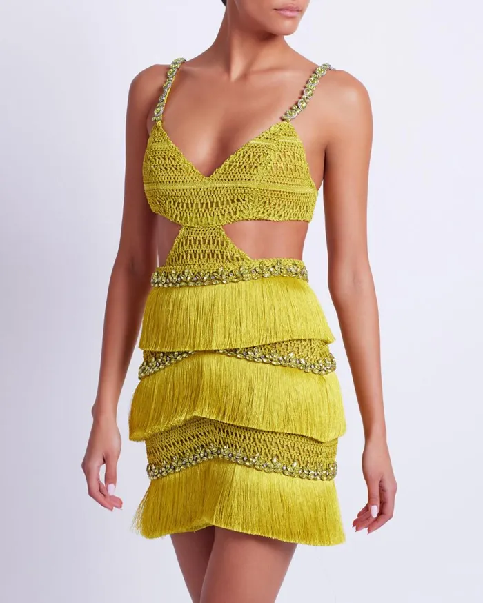Dresses and Jumpsuits Women Patbo HandBeaded Fringe Mini Dress Absinthe
