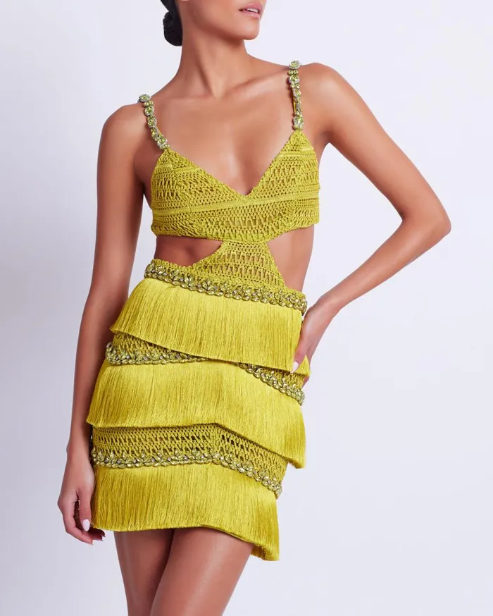 Dresses and Jumpsuits Women Patbo HandBeaded Fringe Mini Dress Absinthe