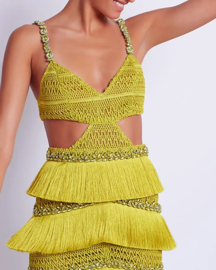 Dresses and Jumpsuits Women Patbo HandBeaded Fringe Mini Dress Absinthe