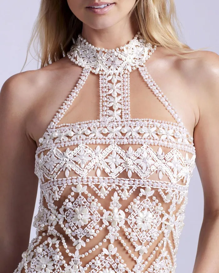 Dresses and Jumpsuits Women Patbo HandBeaded High Neck Mini Dress White