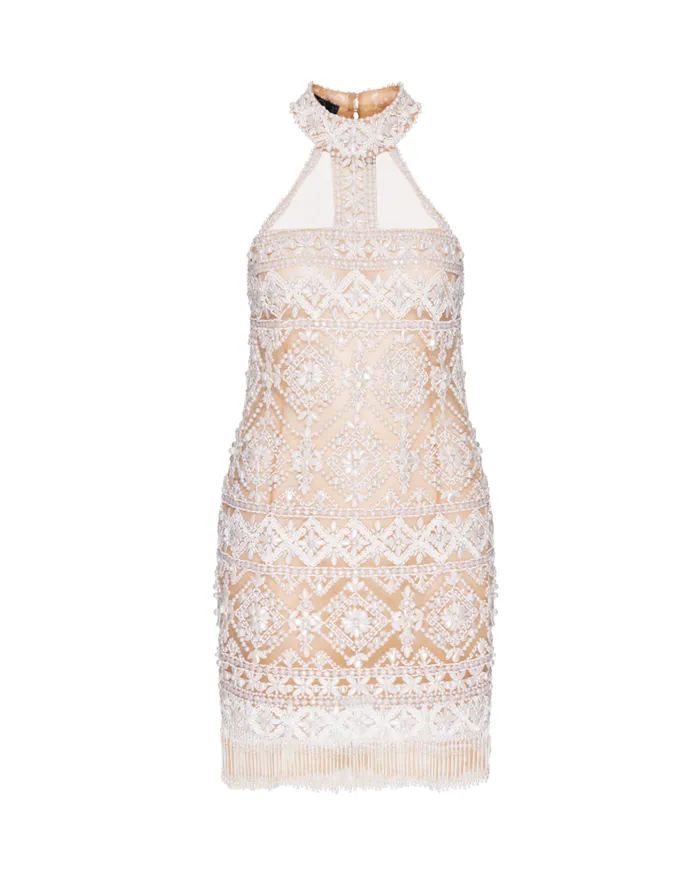 Dresses and Jumpsuits Women Patbo HandBeaded High Neck Mini Dress White