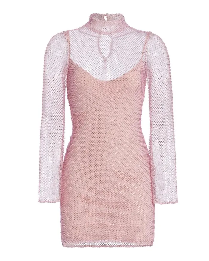 Dresses and Jumpsuits Women Patbo HandBeaded Rhinestone Netted Mini Dress Light Pink