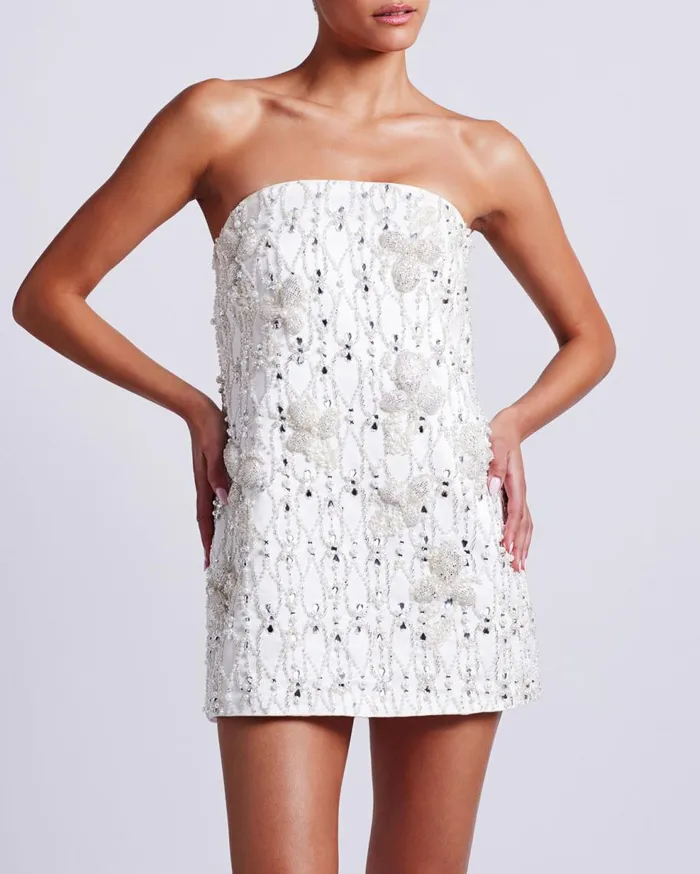 Dresses and Jumpsuits Women Patbo HandBeaded Satin Mini Dress White