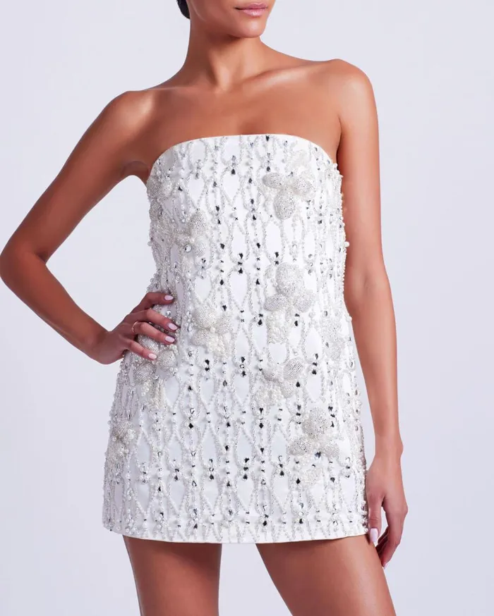 Dresses and Jumpsuits Women Patbo HandBeaded Satin Mini Dress White