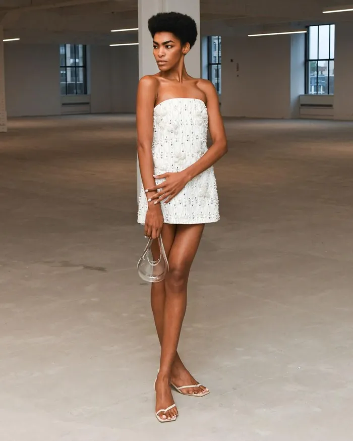 Dresses and Jumpsuits Women Patbo HandBeaded Satin Mini Dress White