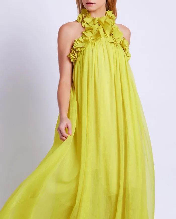 Dresses and Jumpsuits Women Patbo HandEmbroidered 3d Gown Acid Yellow