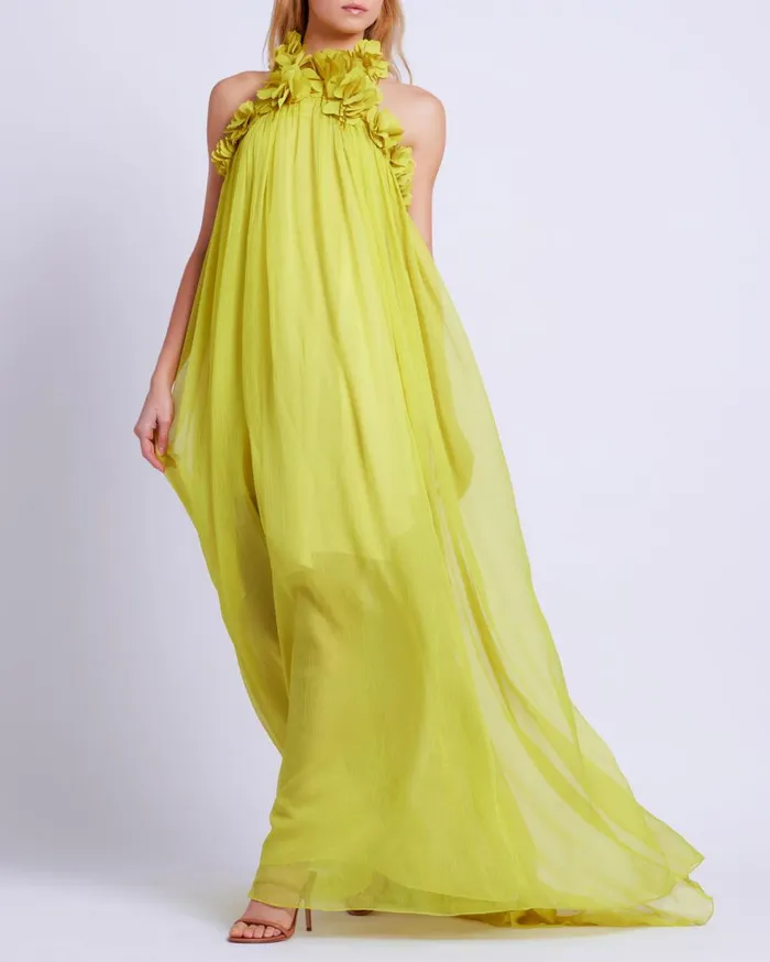 Dresses and Jumpsuits Women Patbo HandEmbroidered 3d Gown Acid Yellow