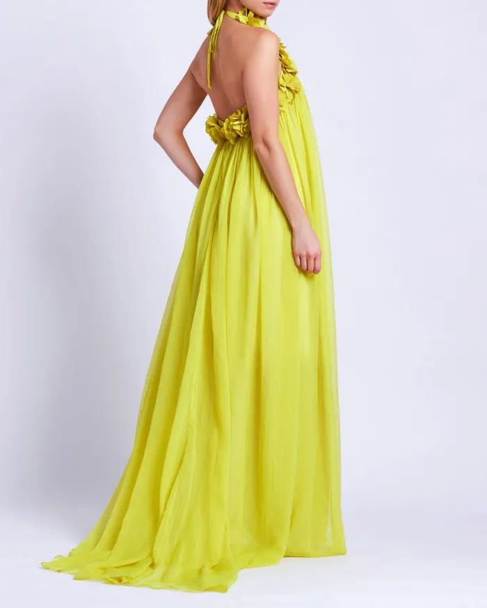Dresses and Jumpsuits Women Patbo HandEmbroidered 3d Gown Acid Yellow