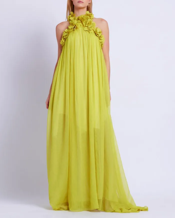 Dresses and Jumpsuits Women Patbo HandEmbroidered 3d Gown Acid Yellow
