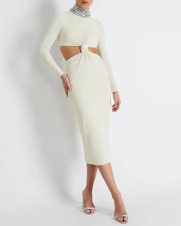 Dresses and Jumpsuits Women Patbo Knit Midi Dress With Embellished Collar Bone Dresses and Jumpsuits Women Patbo Knit Midi Dress With Embellished Collar Bone