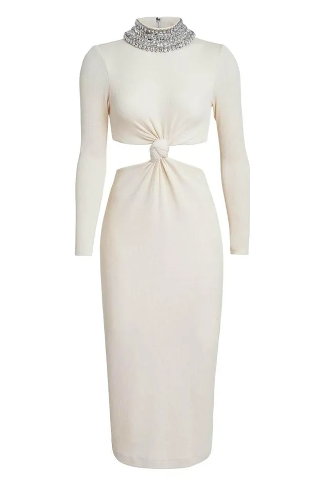 Dresses and Jumpsuits Women Patbo Knit Midi Dress With Embellished Collar Bone