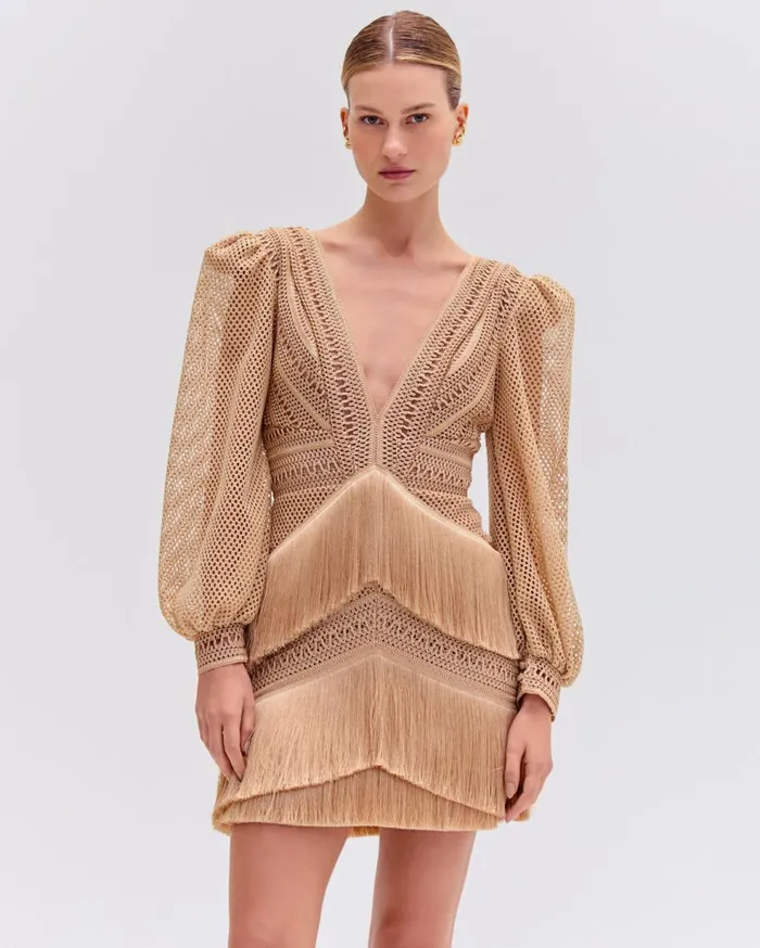 Dresses and Jumpsuits Women Patbo Long Sleeve Fringe Mini Dress Gold