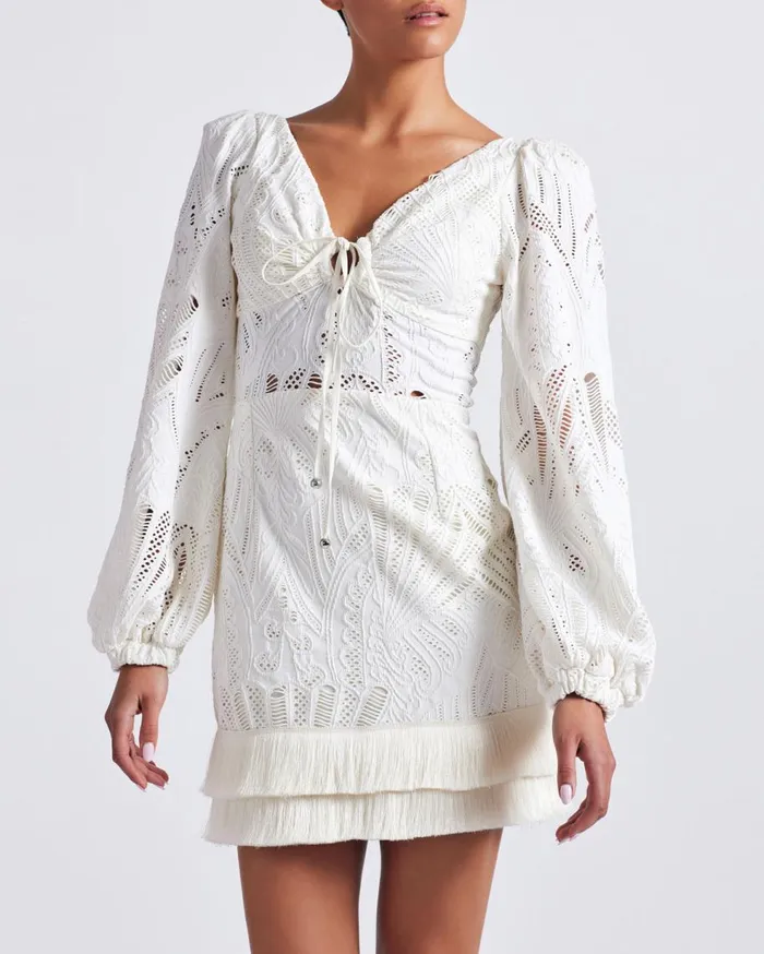 Dresses and Jumpsuits Women Patbo Long Sleeve Lace Mini Dress Ivory