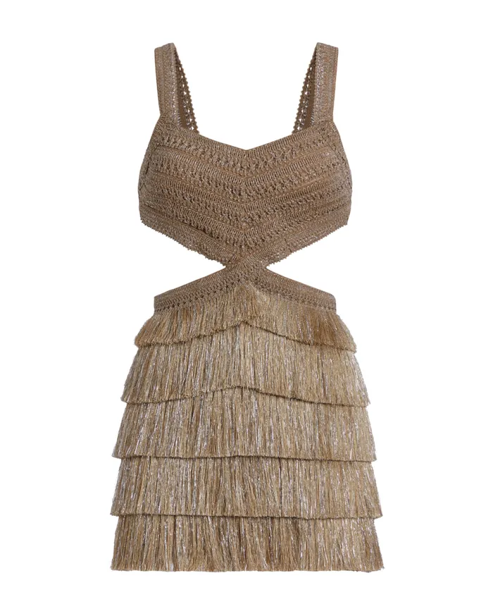 Dresses and Jumpsuits Women Patbo Metallic Fringe CutOut Mini Dress Gold