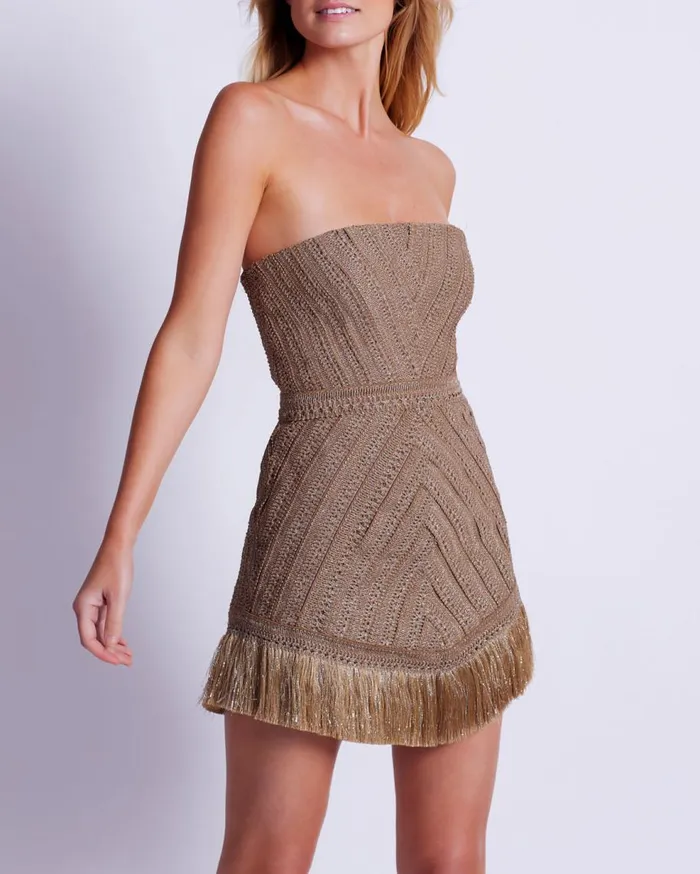Dresses and Jumpsuits Women Patbo Metallic Fringe Strapless Mini Dress Gold