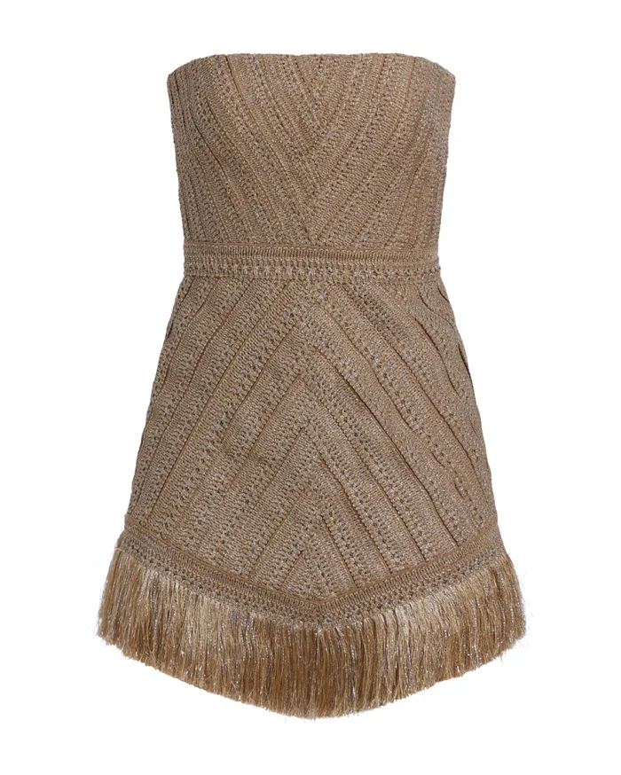 Dresses and Jumpsuits Women Patbo Metallic Fringe Strapless Mini Dress Gold