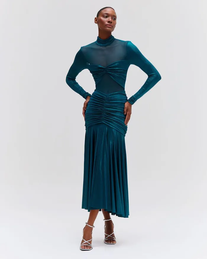 Dresses and Jumpsuits Women Patbo Metallic Jersey And Tulle Midi Dress Emerald Dresses and Jumpsuits Women Patbo Metallic Jersey And Tulle Midi Dress Emerald