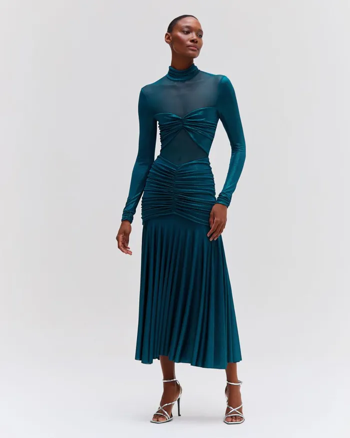 Dresses and Jumpsuits Women Patbo Metallic Jersey And Tulle Midi Dress Emerald